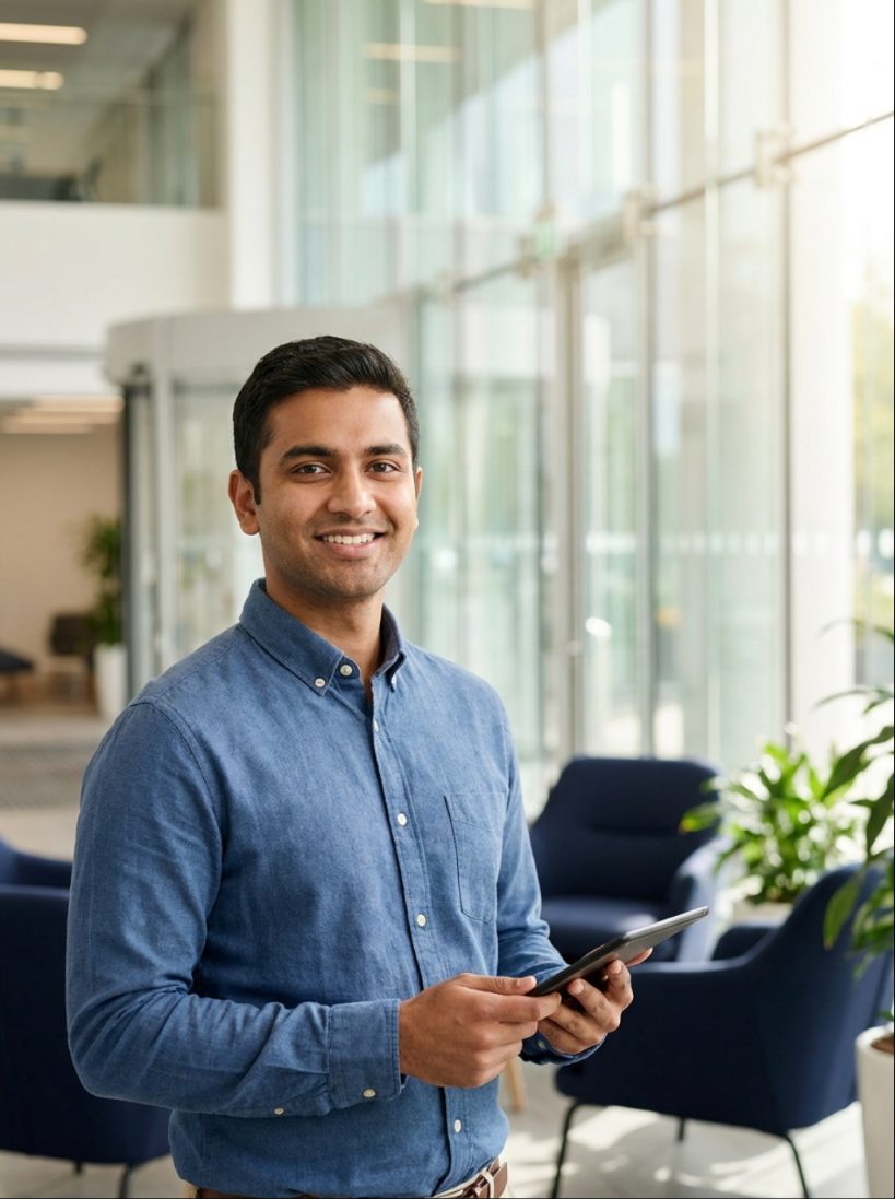 A professional holding a tablet