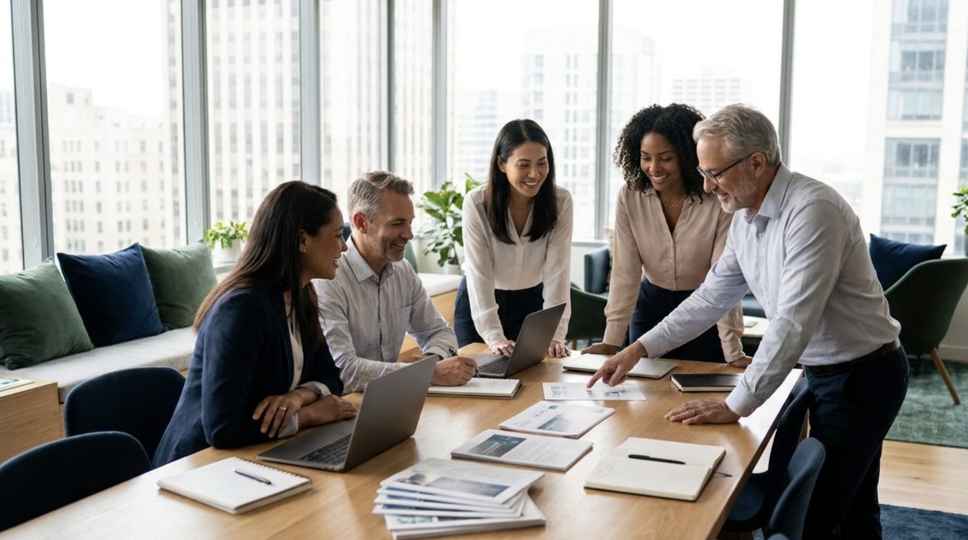 A team collaborating around a table